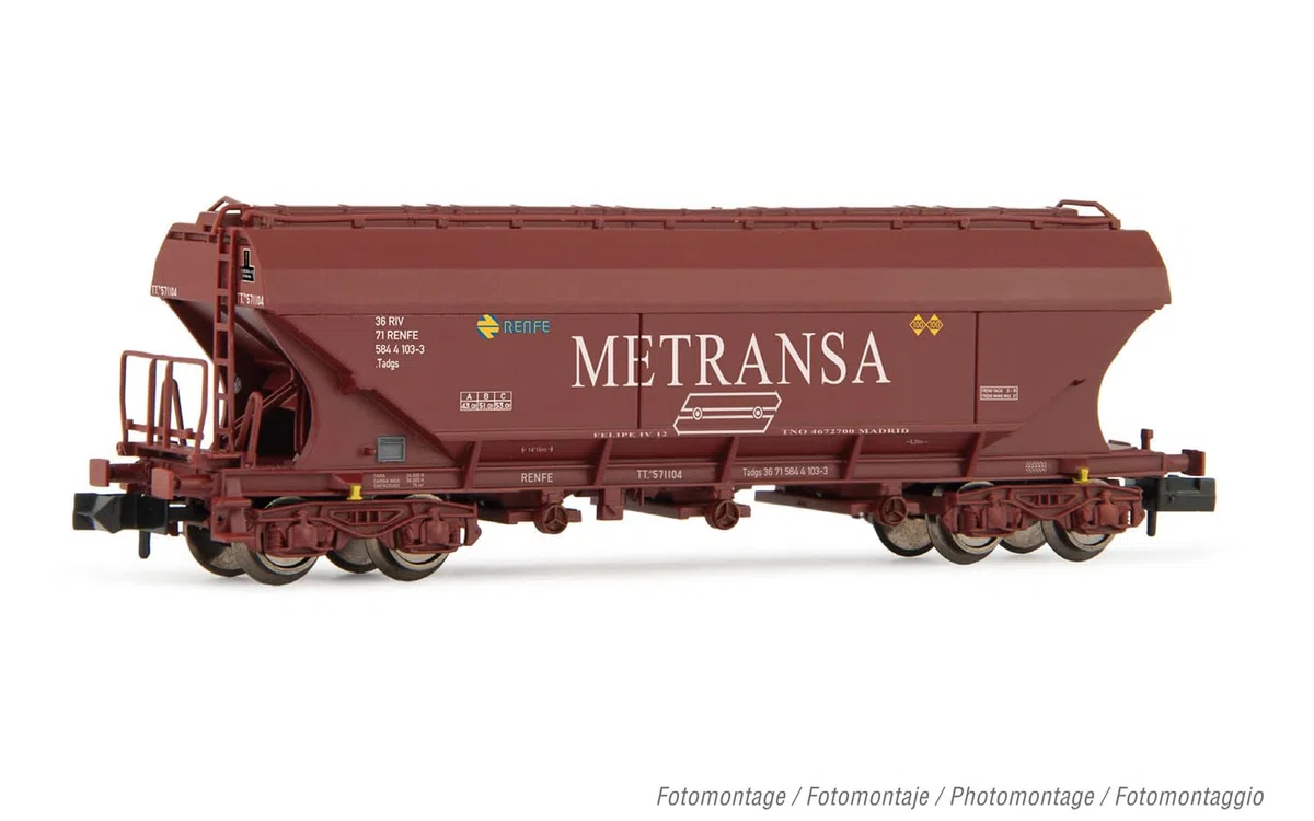 ARNOLD HN6623 RENFE, carro silo TT5, livrea Metransa rosso ossido (lati laterali piatti), ep. IV scala N 1:160