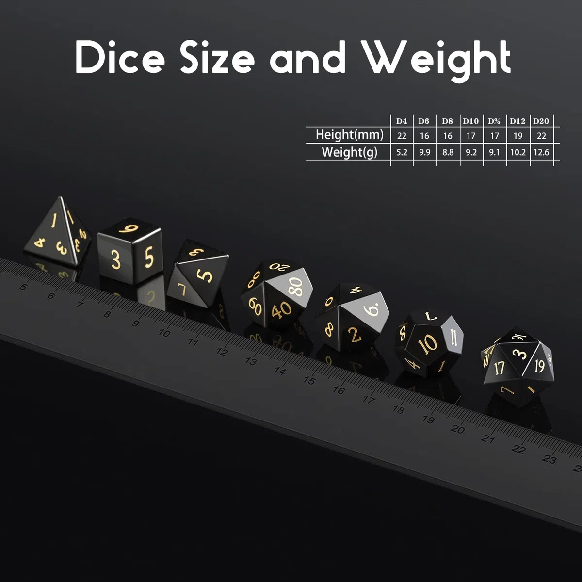 DNDND Set completo di dadi in gemma Obsidian con splendida confezione regalo per Dungeons and Dragons e giochi da tavolo (Obsidian)