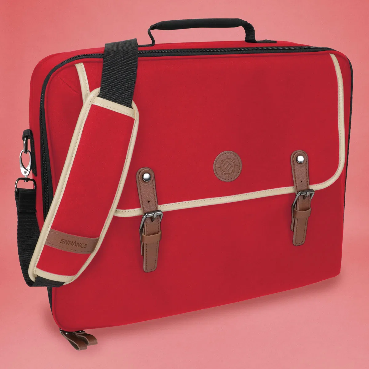 ENHANCE Borsa TCG Designer Edition - Borsa a Tracolla MTG con Divisori Regolabili e Tasca per Accessori per Porta Mazzi, Dadi e Carte | Compatibile con Magic The Gathering, Pokémon, Lorcana (Rosso)