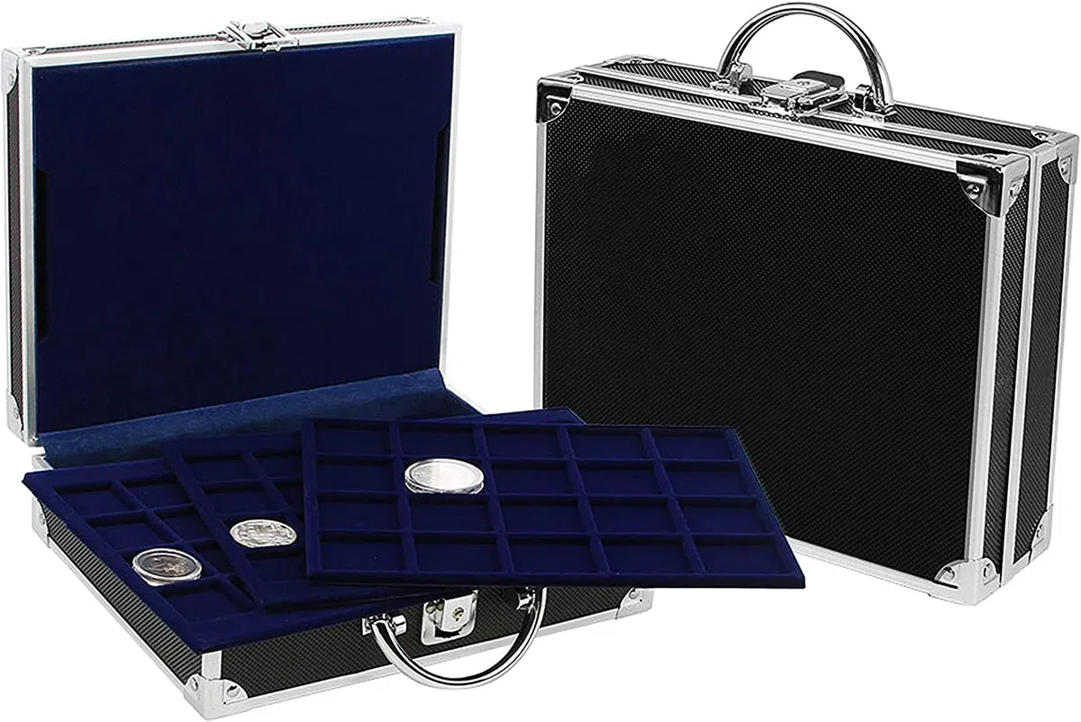 SAFE 9801 Valigia porta monete collezione in alluminio | con 6 vassoi per 200 monete di diverse dimensioni | Per 2 euro commemorativi, monete euro da collezione