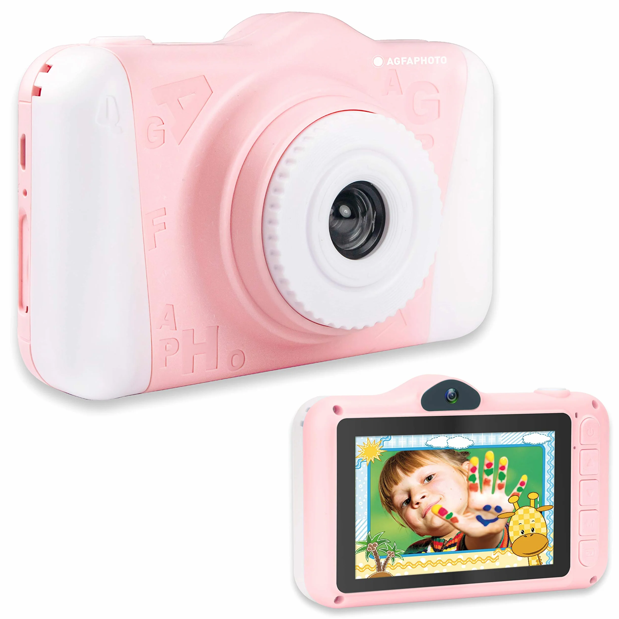 AgfaPhoto Macchina fotografica bambini | Realikids Cam 2 HD digitale per bambini con slot per schede SD | Batteria al litio e design ergonomico | Rosa fotocamera bambini con solida impugnatura