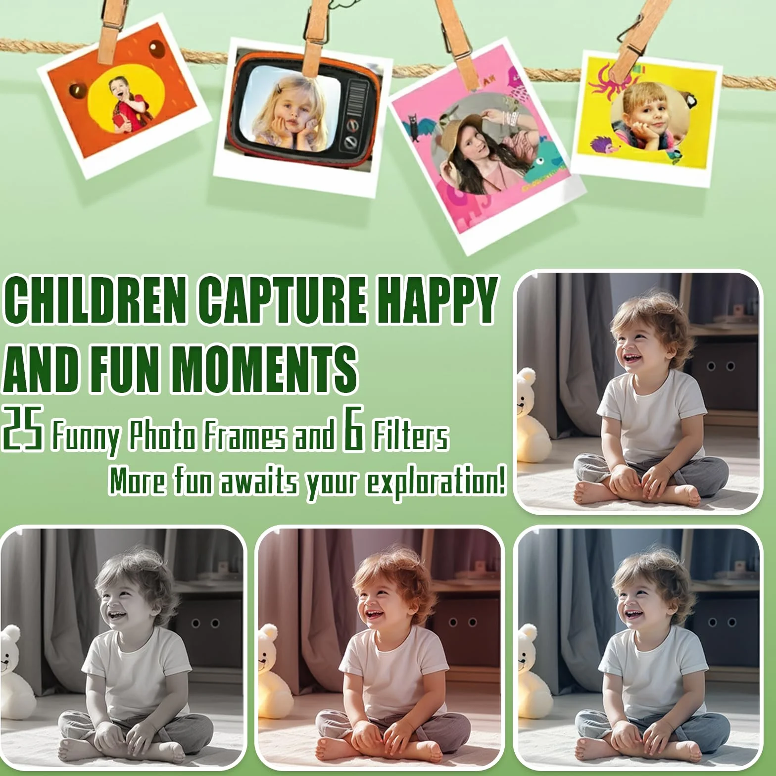 Macchina Fotografica Bambini, 2.0 Pollici Schermo Fotocamera Bambini 1080P HD Fotocamera con 32 GB, Regalo Giocattolo di Natale & Compleanno per Ragazze Ragazzi da 3-12 Anni (Verde)