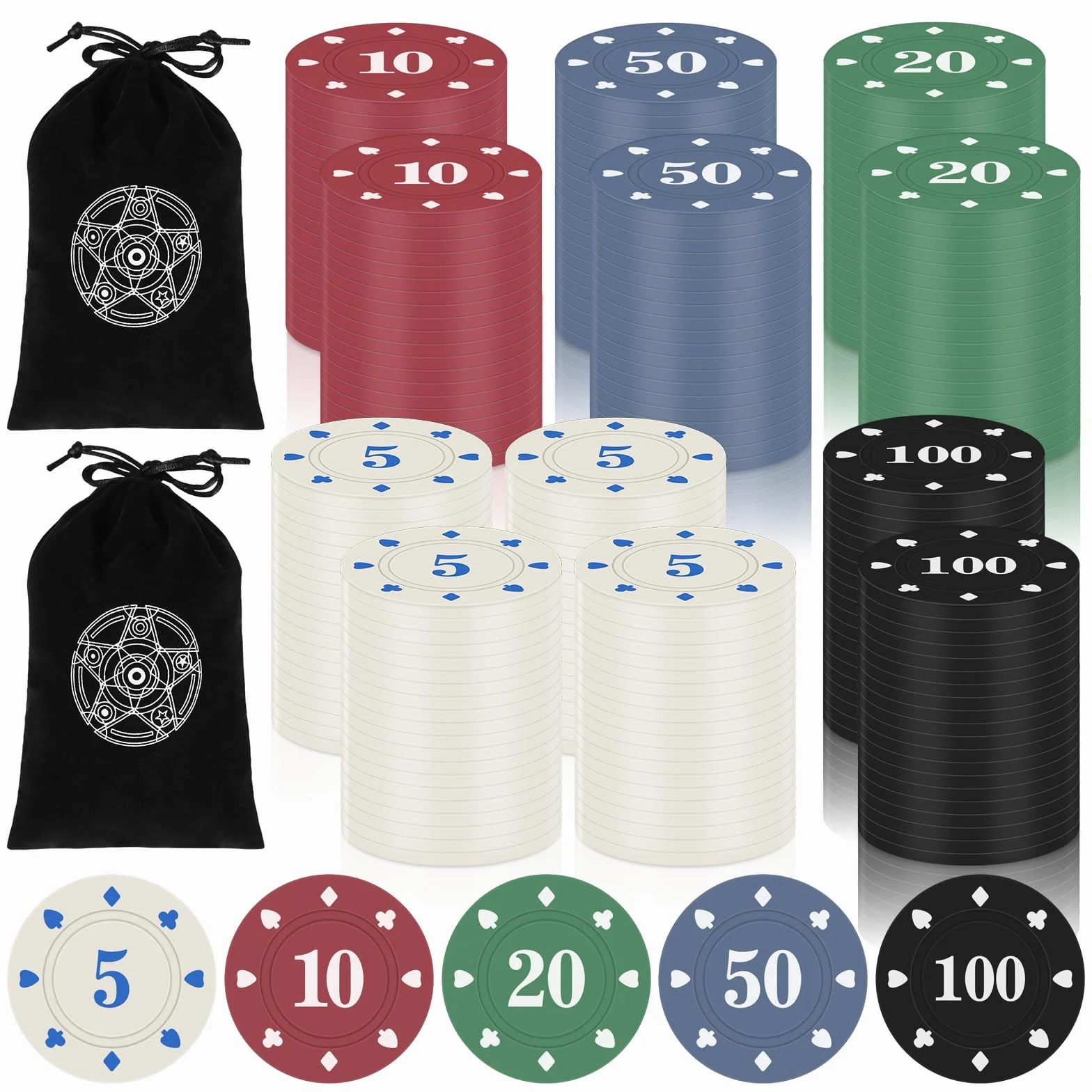 Zocipro 240Pcs Fiches Poker, Chips Poker in Plastica con Valori Nominali, Set da Casinò