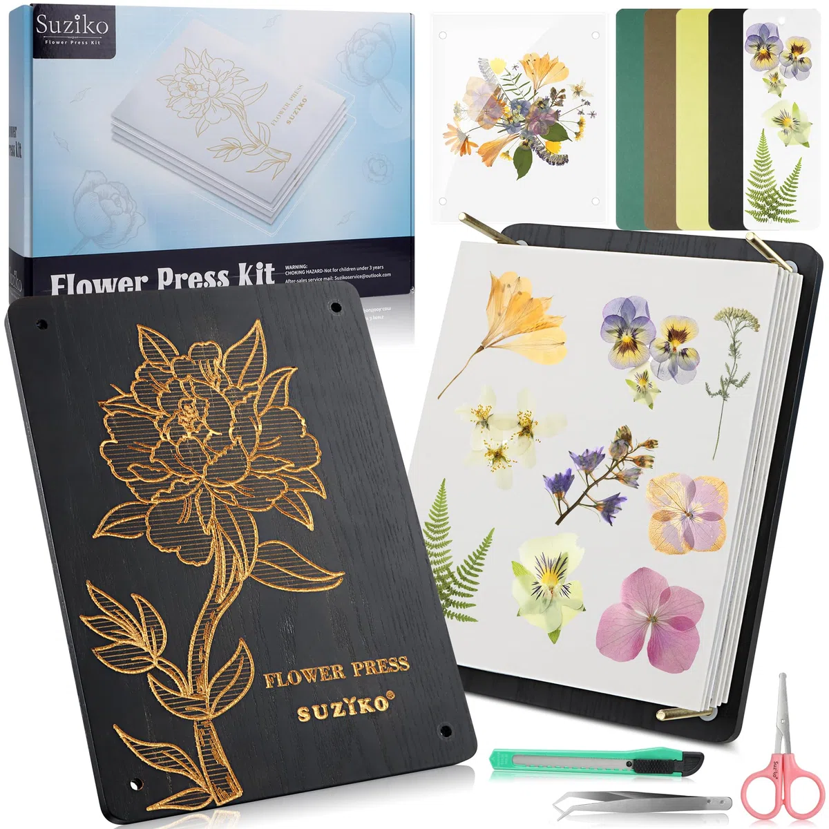 Suziko Grande Pressa per Fiori con Cornice Fotografica, Kit per la Pressatura dei Fiori per Adulti - Misure 30 x 22 cm - Kit per la Pressatura dei a 6 Strati per Adulti e Bambini