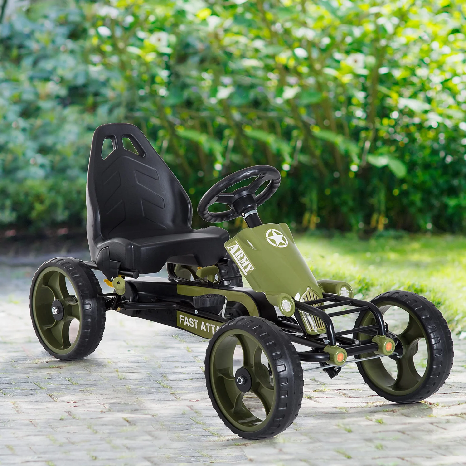 HOMCOM Go Kart a Pedali per Bambini con Freno a Mano e Sedile Regolabile, Kart per Bambini 3-6 Anni con Pedale Antiscivolo e 4 Ruote in EVA, Verde