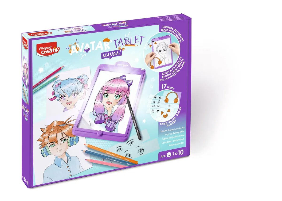 Maped Creativ Avatar'Tablet Manga - Macchina da disegno luminosa, per comporre ritratti Manga all'infinito, tavoletta luminosa con schede, modelli e materiali da disegno, a partire dai 7 anni