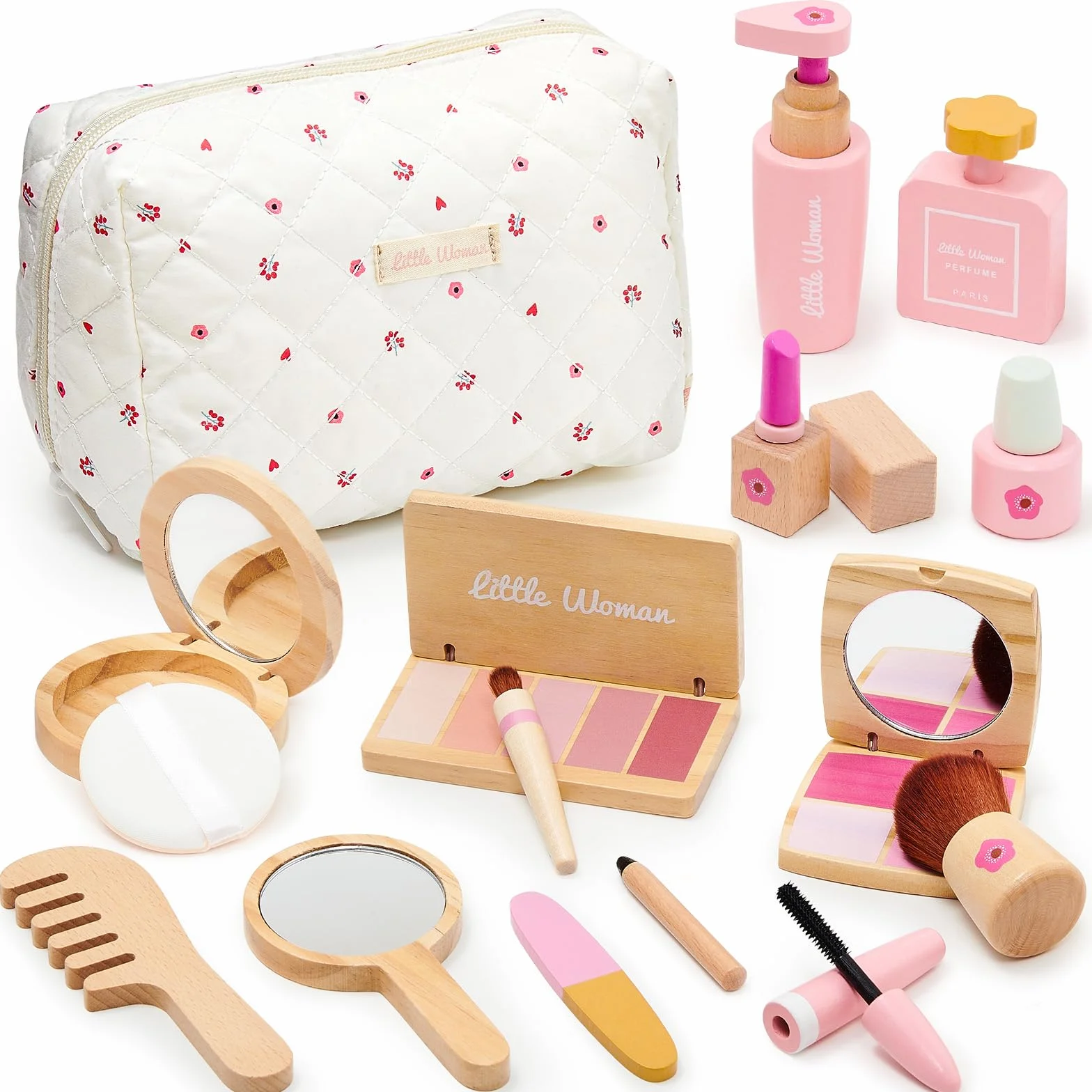 Atoylink Set Trucchi Bambina in Legno Finti Trucchi Set Trousse Trucchi Bambina con Rossetto Profumo Giocattoli Giochi Legno Regalo per Bambini Ragazza 3 4 5 6 7 Anni