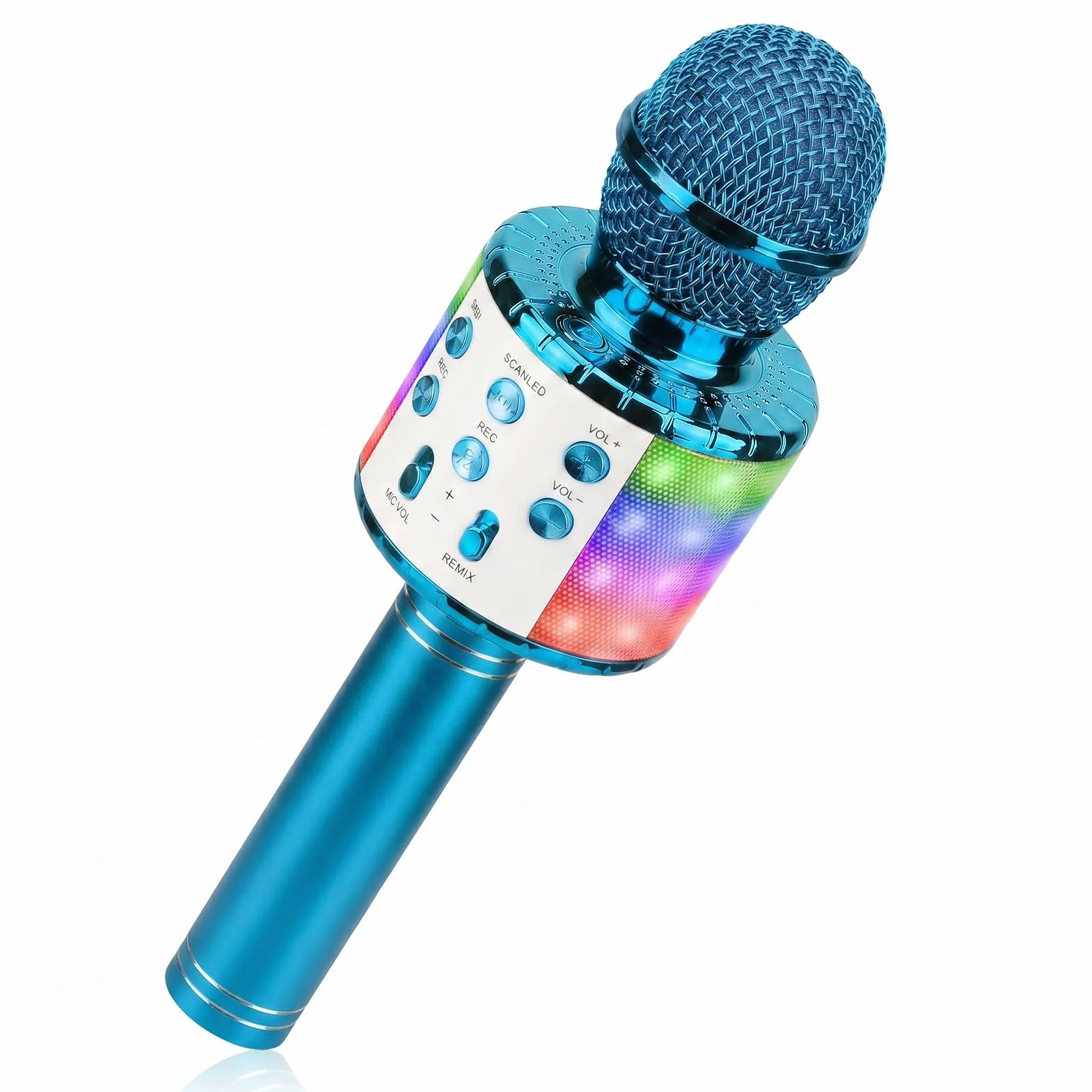 Microfono Karaoke Bluetooth Wireless 4 in 1 per Bambini, LED Portatile per Home KTV Compatibile Android iOS PC Blu