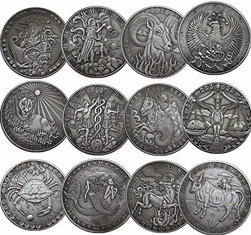 NLR 12 costellazione di monete commemorative Ariete/Toro/Gemelli/Cancro/Leone/Vergine/Bilancia/Scorpione/Sagittario/Capricorno/Acquario/Pesci collezione di arti souvenir (Tutte le 12 costellazioni)