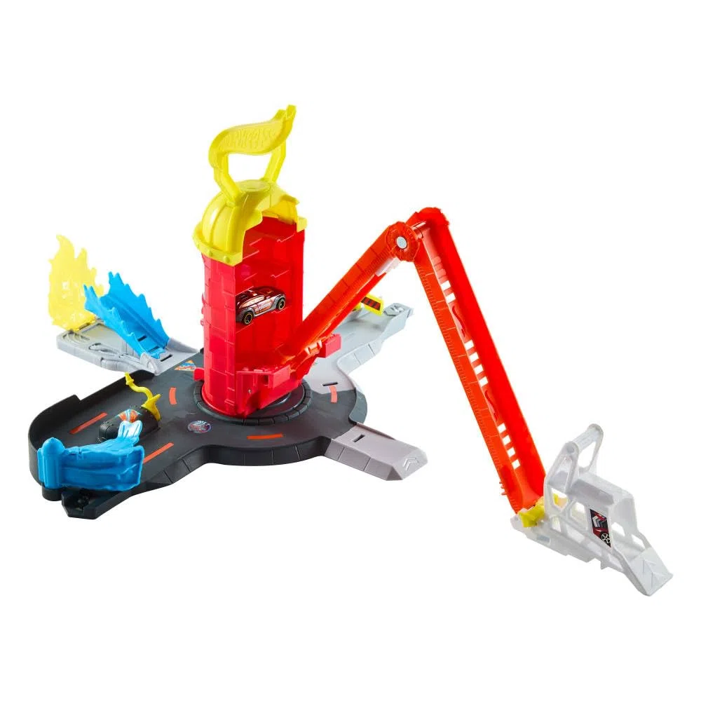 Hot Wheels City - Super Caserma dei Pompieri, set pista con 4 diverse uscite e scala estendibile fino a 40cm, camion dei pompieri in scala 1:64 incluso, 4+ anni, JHL95