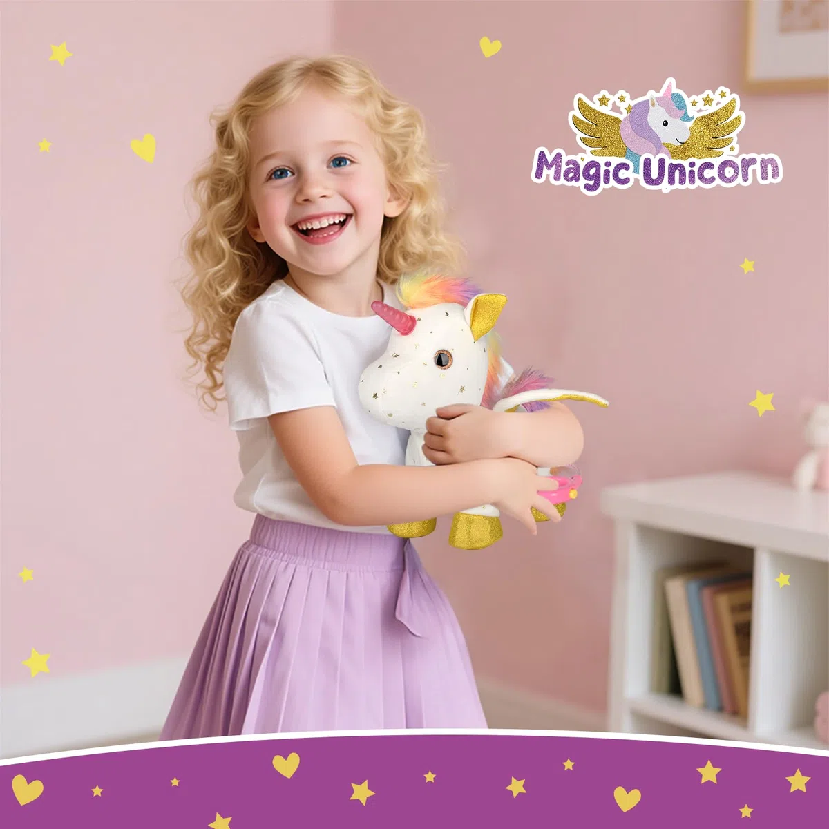 Giochi Regalo Unicorno per Ragazze Età 4-6, Peluche Unicorno Interattivo con Luci che Cammina, Guinzaglio con Telecomando, Peluche Elettronico con Luci, Ritmi Musicali e Ali che Si Muovono, Regalo di