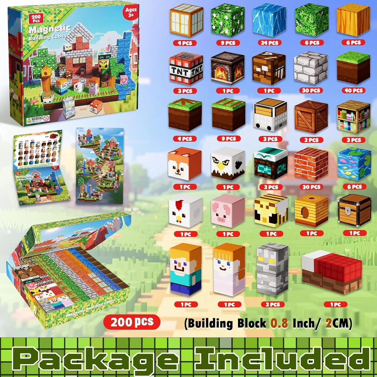 Goody King Costruzioni Magnetiche per Bambini 200 Pezzi - Blocchi Magnetici con Tema Prateria - Animali e fiumi - Magnetic Building Blocks Giocattoli Montessori - Regali STEM per bambini 3-9 Anni