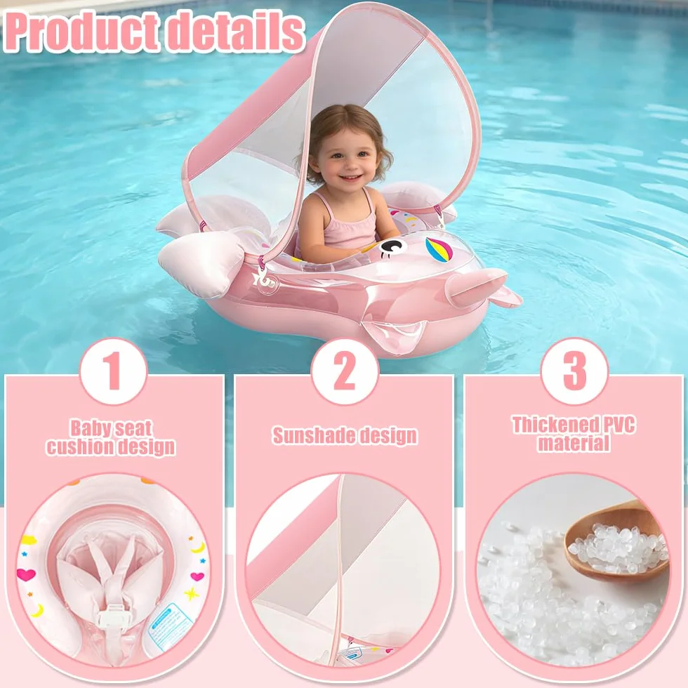 Salvagente Neonato, Ciambella Neonato Con Parasole E Pompa Ad Aria, UPF50+ Protezione UV, Salvagente Bambini Per Adatto Per Bagno, Piscina, Mare Per Bambini Dai 3 Ai 36 Mesi (L)