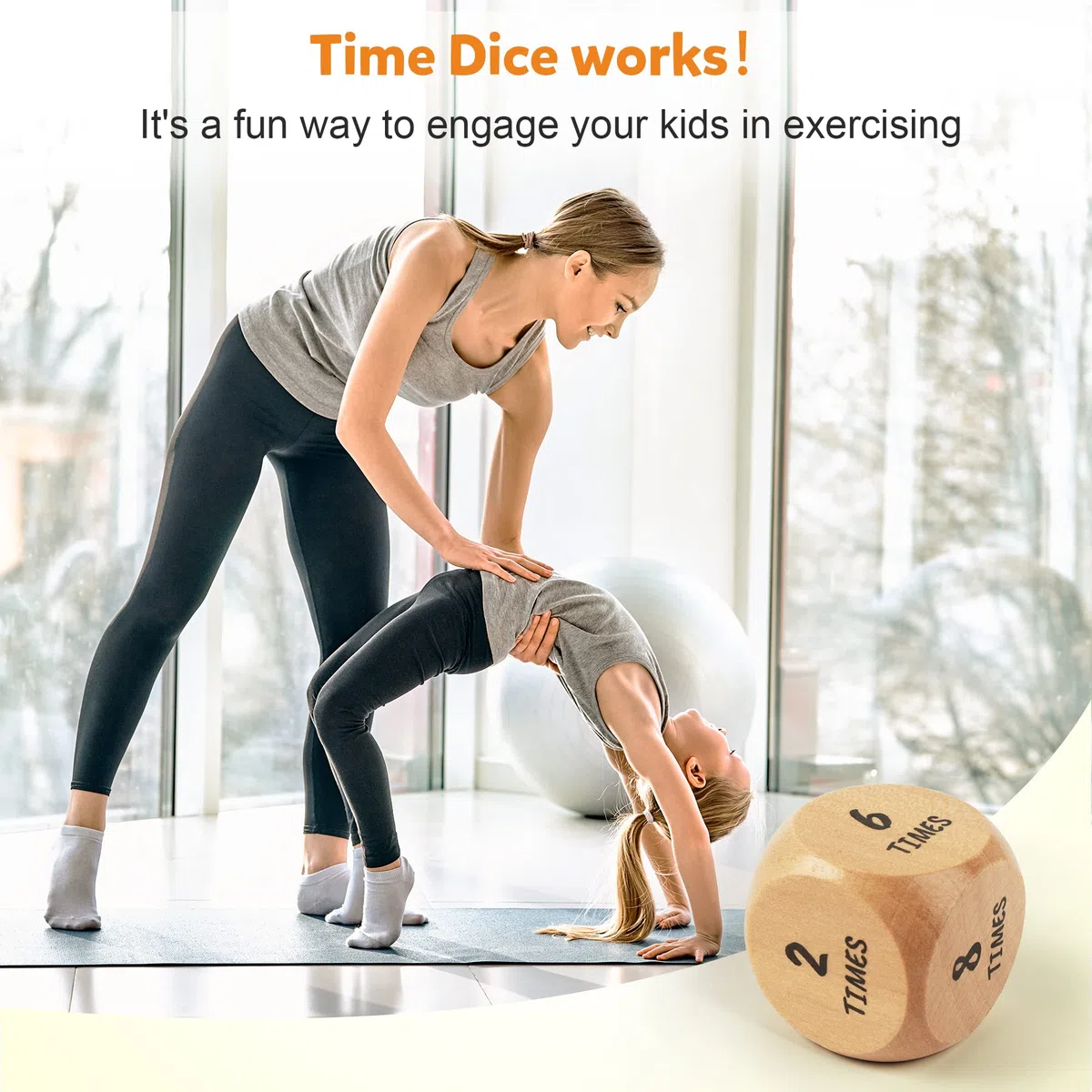 Homotte Set di dadi da yoga in legno per bambini, divertente gioco di allenamento con 6 cubi di esercizio, 12 carte yoga e una scatola, per la festa della mamma, per lo yoga di Natale per ragazze e