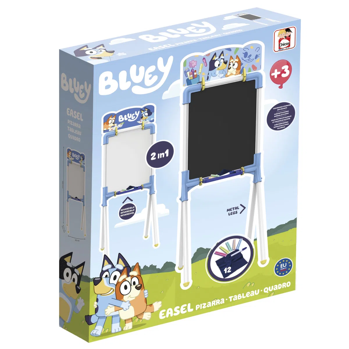 Chicos - Lavagna per Bambini Bluey 2 in 1 | Cavalletto Pittura Reversibile con Gessi e Pennarelli | Giochi Educativi Creativi | Per bambini 3 anni (53053)