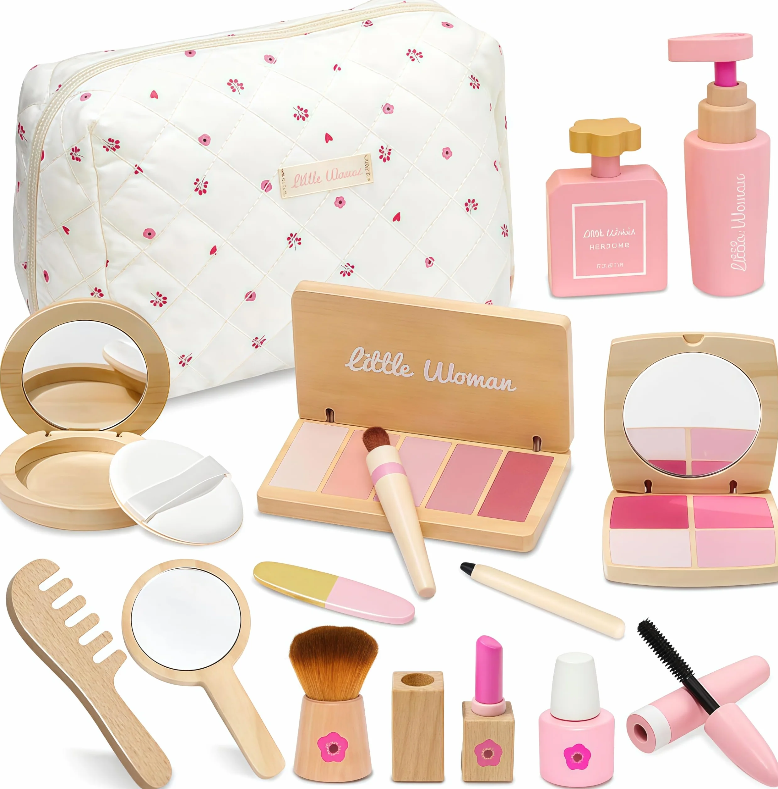 Set Trucchi Bambina in Legno Finti, Bacxzomx Finto Trucco Bellezza Salone con Trousse Cosmetici, Accessori Postazione Trucco Bimba, Giochi in Legno, Regalo Bambine 3 4 5 6 7 Anni
