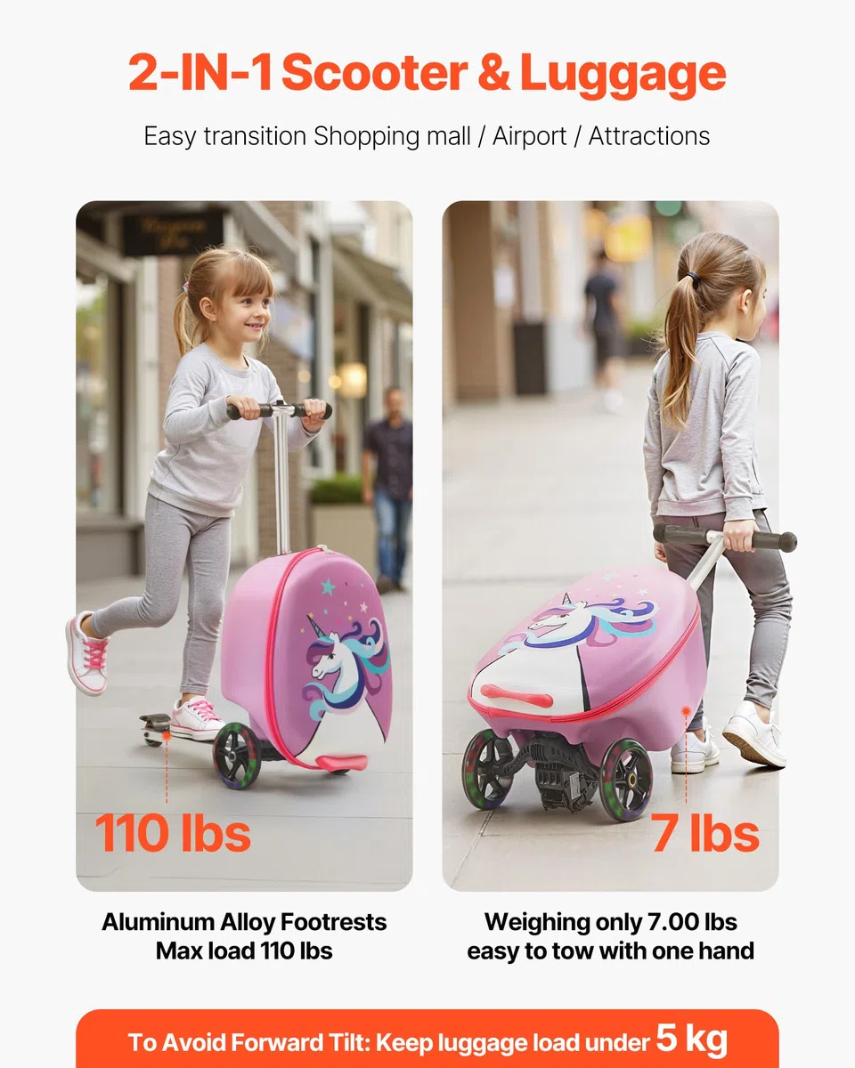 VEVOR Valigia per Monopattino da Viaggio 32,5 x 28,9 x 52,1 cm, Trolley per Scooter Carico max. 50 kg, Valigia per Scooter Impugnatura Antiscivolo in TPR, Monopattino Valigia Pieghevole, Viola