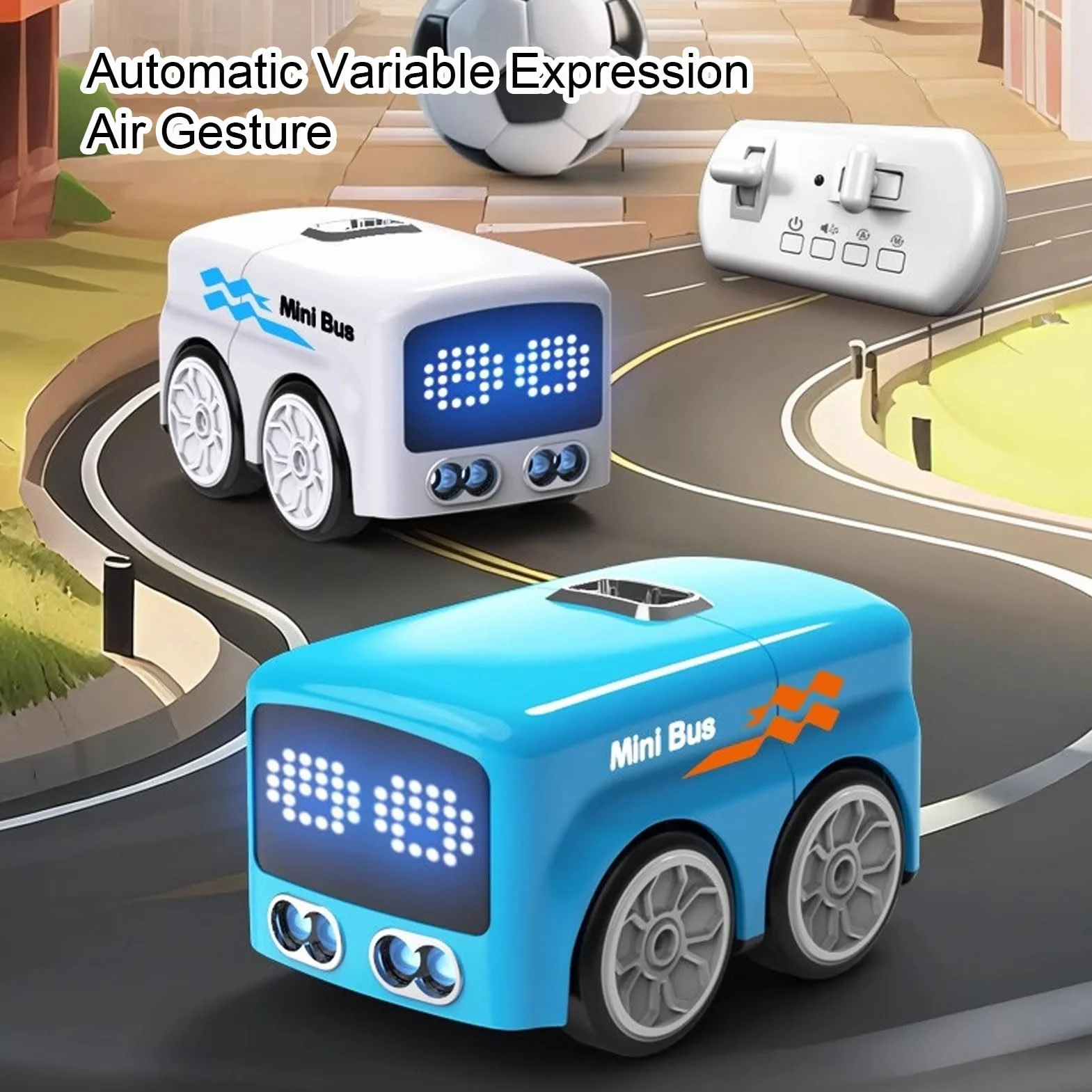 Magic Mini RC Bus, 2026 Gesti e Telecomando Smart Sensor Car, Tracciamento Automatico della Linea Veicolo RC Desktop con Luci di Espressione a LED (BLUE)