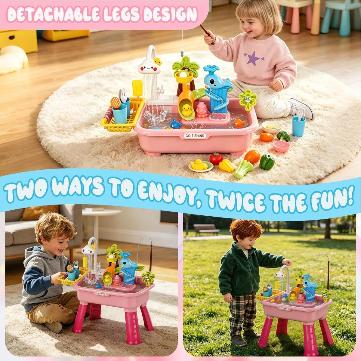 Lavello Giocattolo per Bambini con Acqua Corrente,Tavolo D'Acqua Elettrico A Batteria Con Rubinetto Divertente - Giocattoli da Cucina,Per Bambini 1-5 Anni Gioco Di Ruolo Asilo Scuola 'Infanzia Giardin