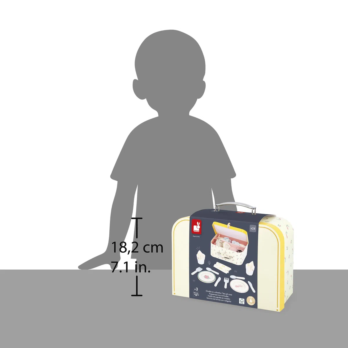 Janod Set da Tavolo in Legno, Kit da Picnic per Bambini, per 4 Persone, 25 Pezzi, Set in Cartone, Accessori da Cucina Ideali per Bambini, Sviluppa l'immaginazione, da 3 Anni, J06637