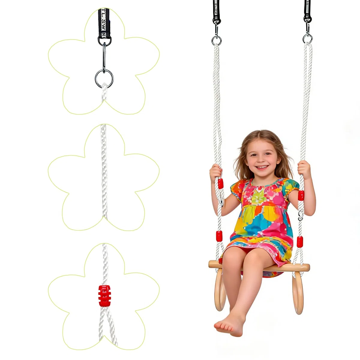 Altalena a Trapezio in Legno, Multifunzionale 2 in 1 Altalena da Giardino per da Interno e da Esterno Capacità di Carico Massima 100 kg Lunghezza Della Fune Regolabile