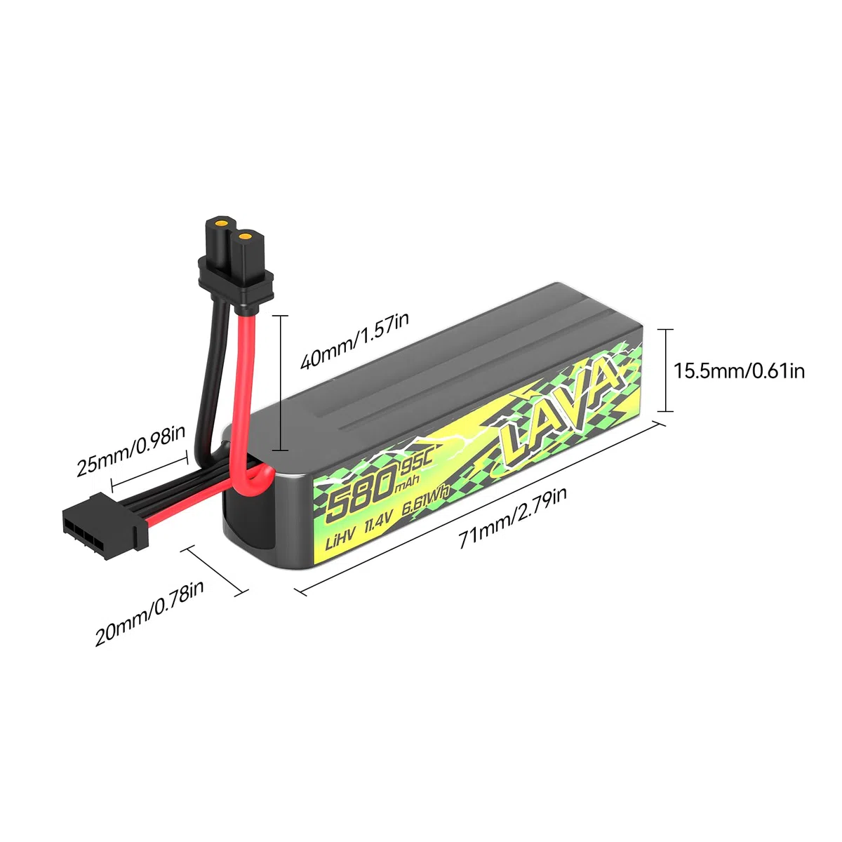 BETAFPV 2pcs LAVA II 3S 580mAh Battery 11.4V 95C LiHV Lipo with XT30 Connector JST-XH2.54 Charge Plug Compatible for Brushless Whoop Drone Quadcopter like Pavo20 Pro II Brushless Whoop Quadcopter
