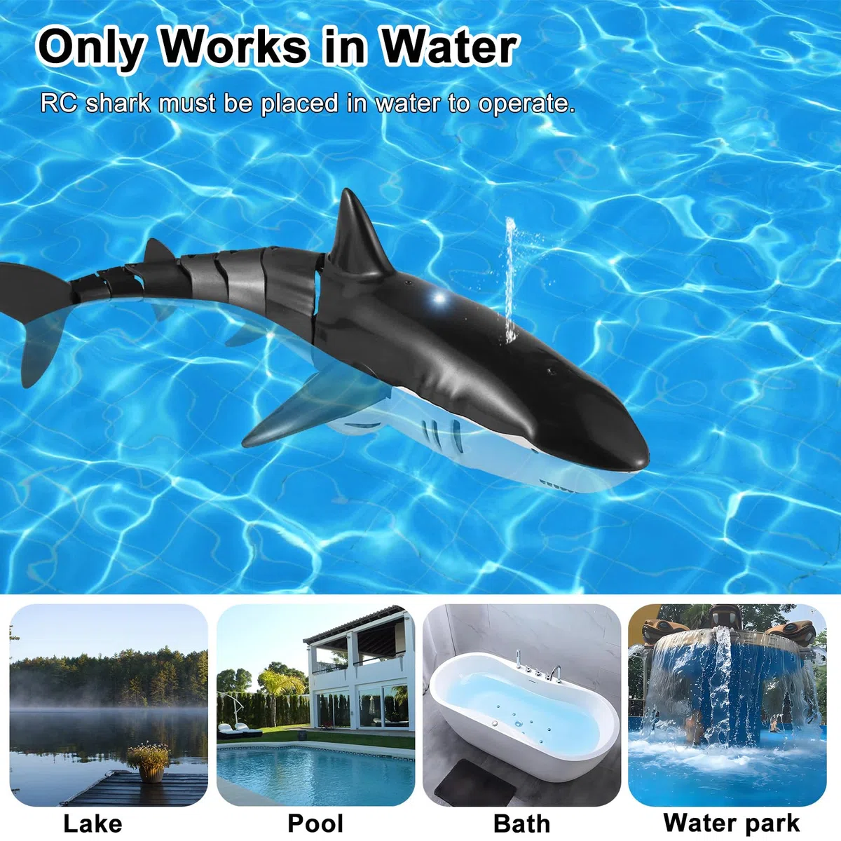 Giocattoli da piscina, giocattoli a forma di squalo telecomandato per ragazzi, giocattoli da bagno per bambini, alta simulazione squalo RC Boat Boy giocattoli con luce e acqua spray, regalo per