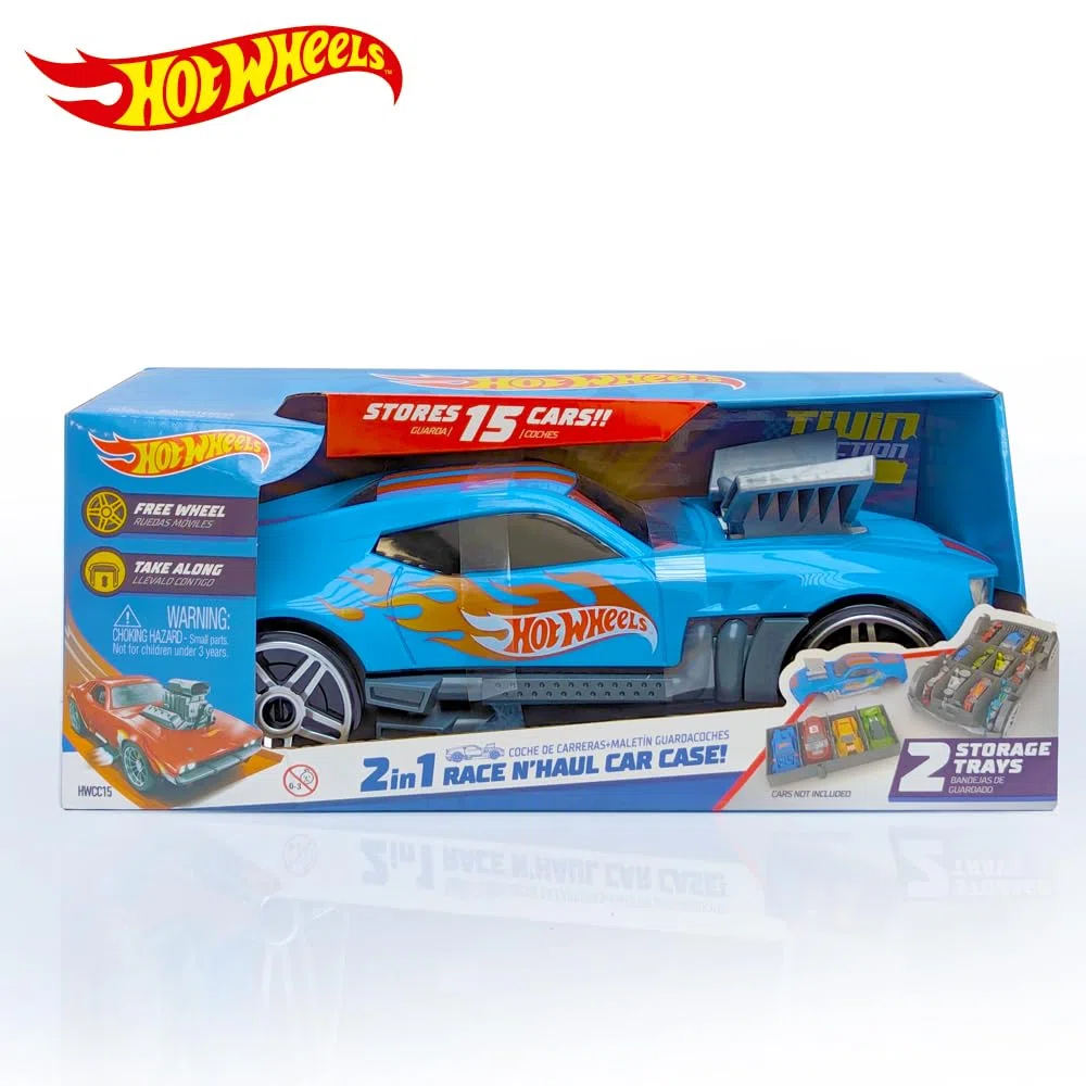 Hot Wheels Car Storage 2 in 1 Race N' Haul free wheel Case con manico retrattile – memorizza fino a 15 auto (auto non incluse)