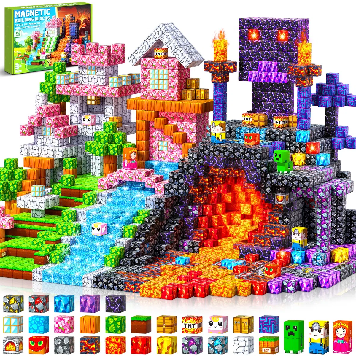 Costruzioni Magnetiche per Bambini - 150 Pezzi Costruzioni cubi magnetici per Bambini - Giochi blocchi Magnetici per Bambino 3 4 5 6 7 8 9 10 Anni - Pasqua Regali di Compleanno 3-10 Anni Natale