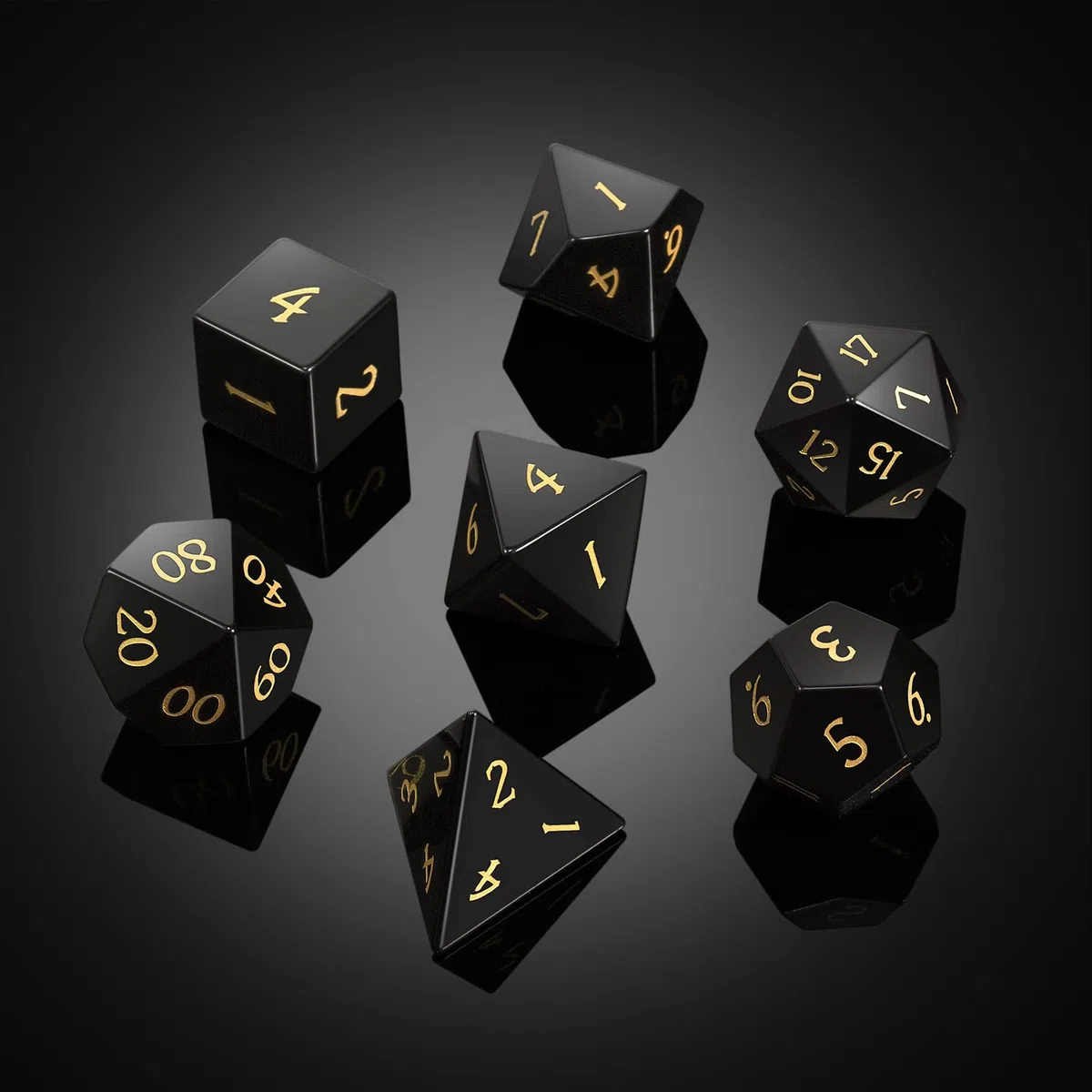 DNDND Set completo di dadi in gemma Obsidian con splendida confezione regalo per Dungeons and Dragons e giochi da tavolo (Obsidian)