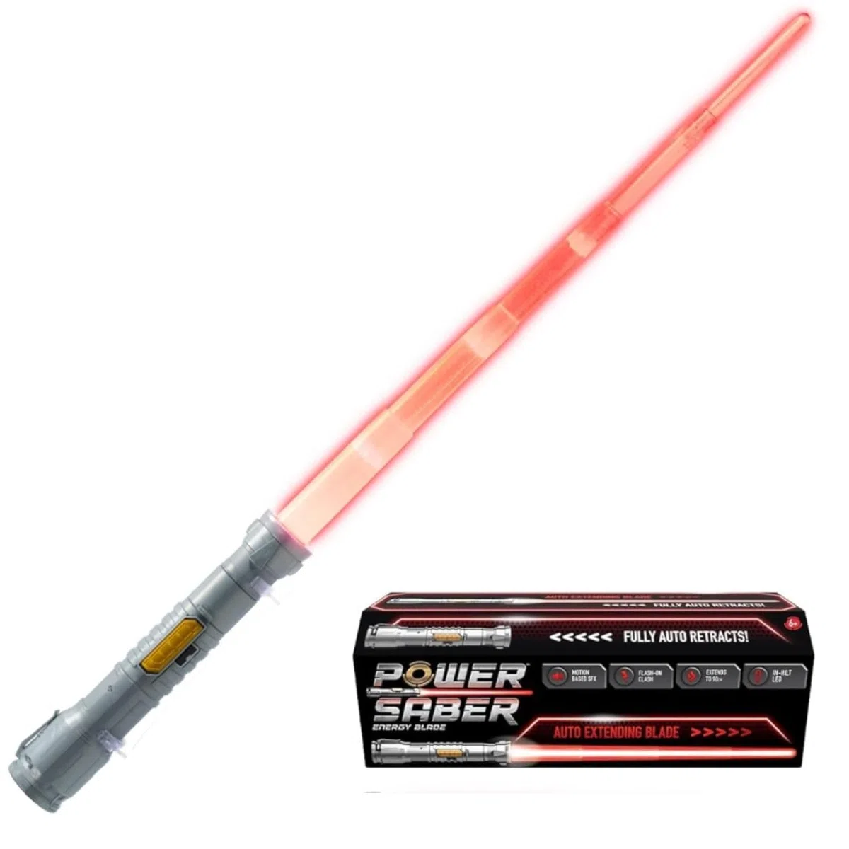 GOLIATH POWER SABER - Rosso Spada laser per bambini e adulti dagli 6 anni in su - Estensibile e retrattile Giocattolo laser luminoso realistico e sicuro - da 30 cm a 89 cm