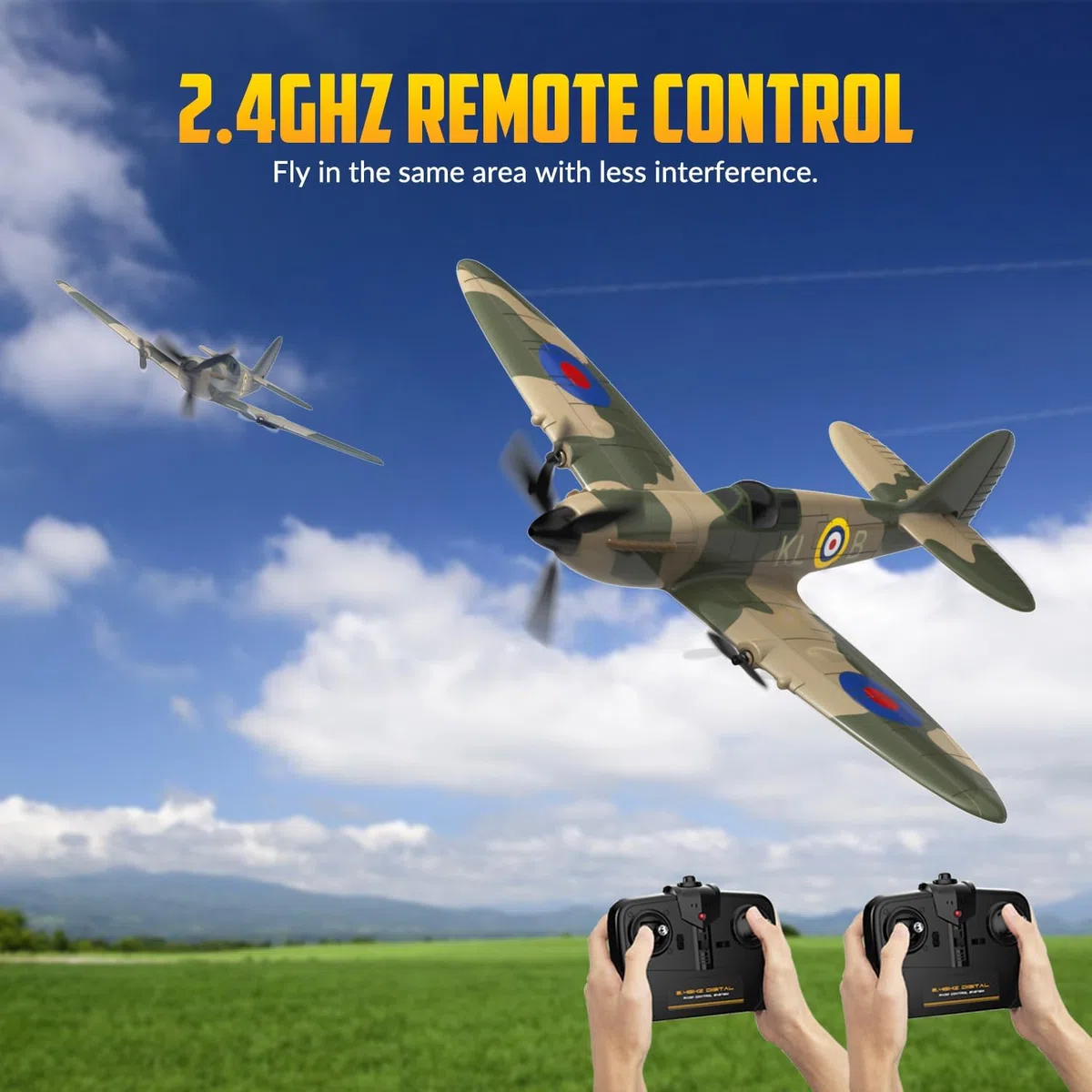 volantexrc Spitfire 3 canali Aereo Radiocomandato RTF con 2 Batterie 3CH RC Plane RTF RC Giocattolo aliante per Principianti, Bambini, Adulti