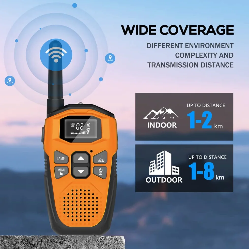 NXGKET - Set di 4 walkie-talkie ricaricabili per bambini, a lungo raggio con batteria agli ioni di litio integrata, cavo USB tipo C, 16 canali per giochi all'aperto, campeggio, escursionismo
