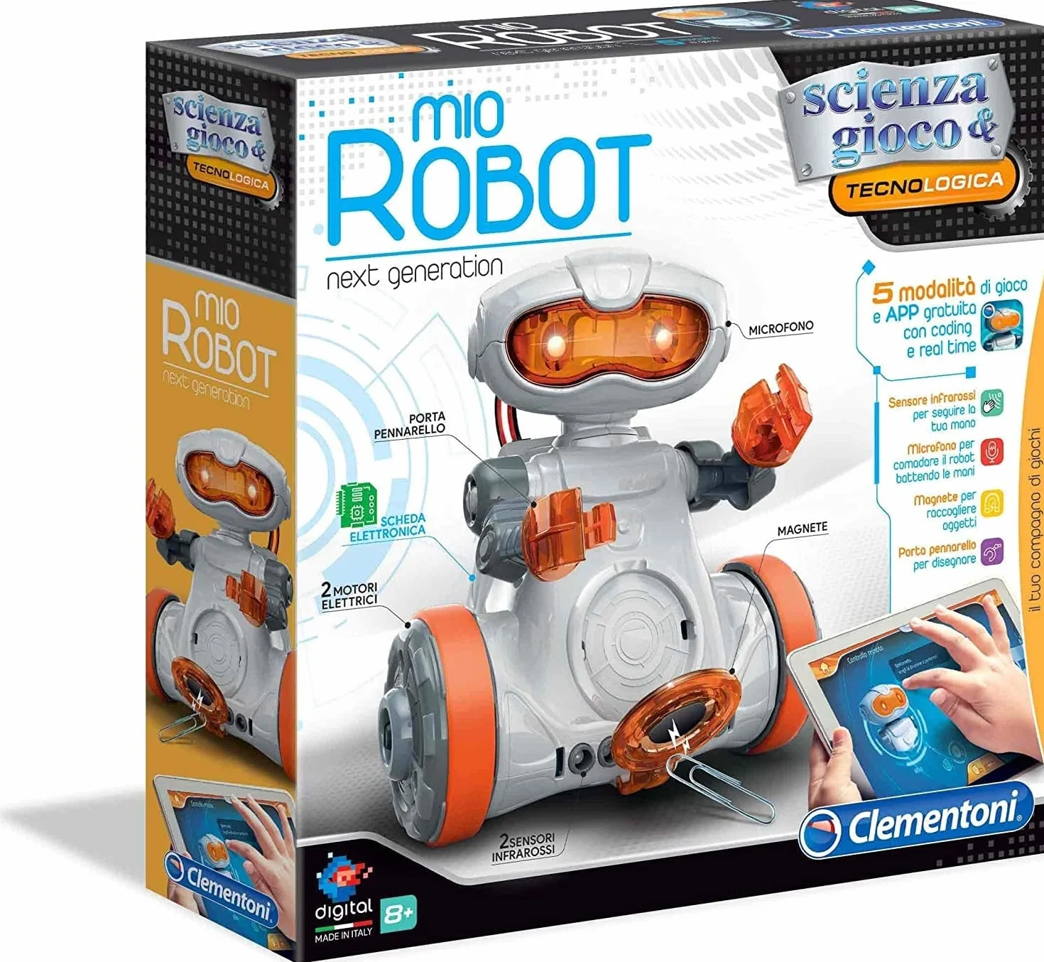 Clementoni Scienza e Gioco Robotics - Mio Robot per Bambini 8+ Anni, Kit di Robotica per Costruire e Programmare Robot, Stimola Abilità Logiche e Tecnologiche, Made in Italy, Lingua Italiana, 19112