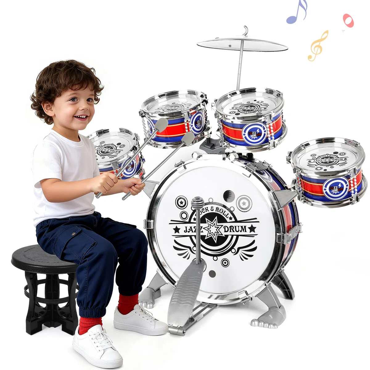Batteria per Bambini, 5 Tamburis Bambini, 8 Pezzi Tamburi Strumenti Musicali Percussione, Batteria Musicale Bambini Junior Drum Set Compleanno Natale Educativo Regalo 3 4 5 6+ anni Ragazze Ragazzi