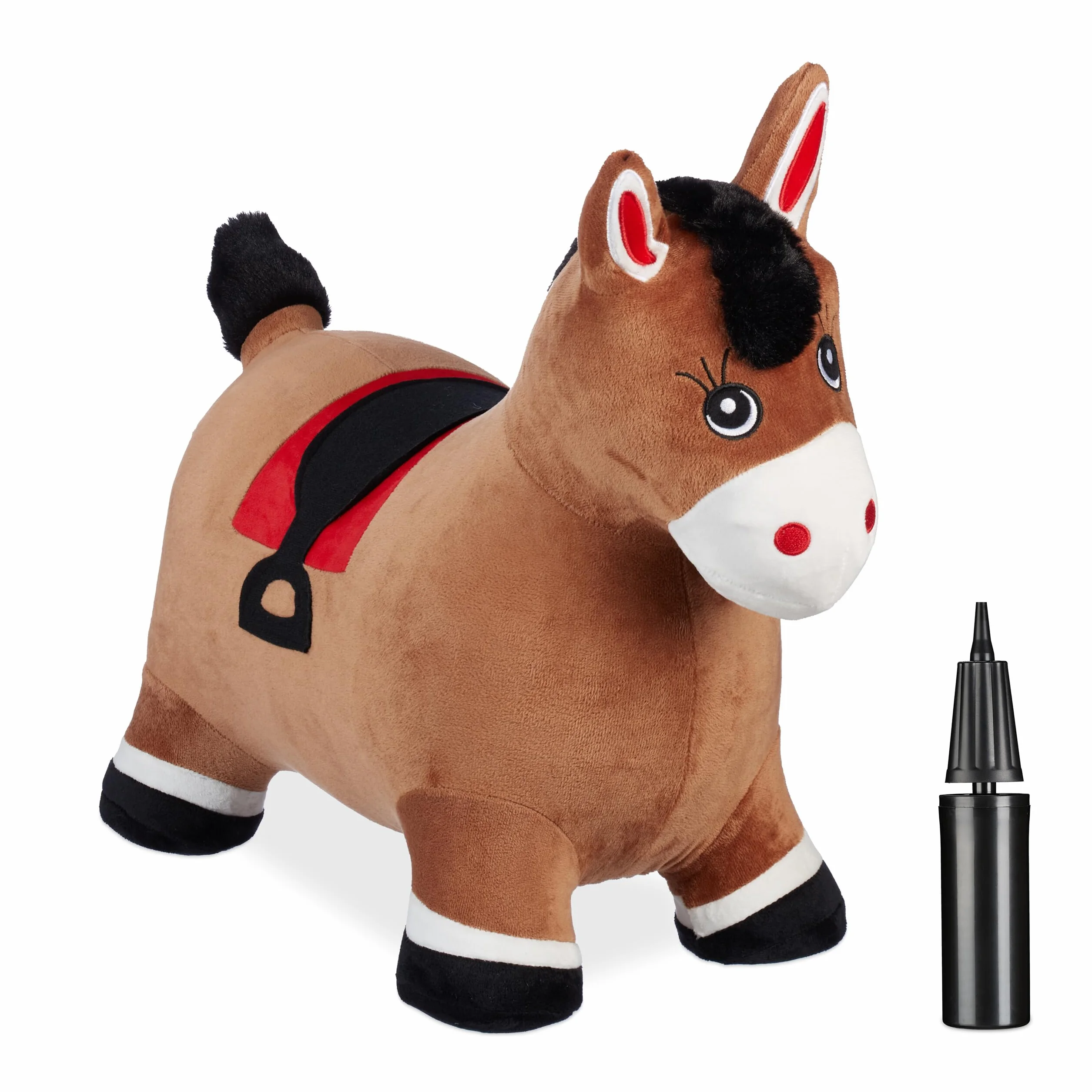 Relaxdays Cavallo Gonfiabile per Bambini da 3 Anni, Animale Saltellante, Regge 50 kg, BPA-Free, Pompa Manuale, Marrone