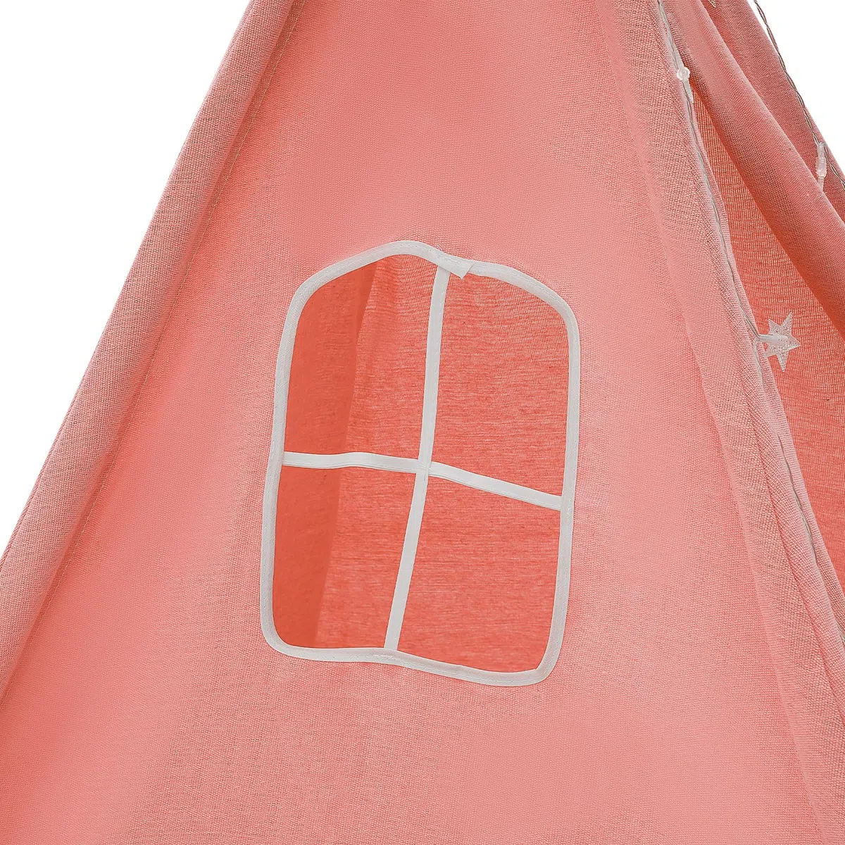 Tenda per bambini, tenda con luce, tenda da gioco per interni ed esterni, con imbottita, pieghevole, con catena luminosa, traspirante, in cotone e canapa (rosso)