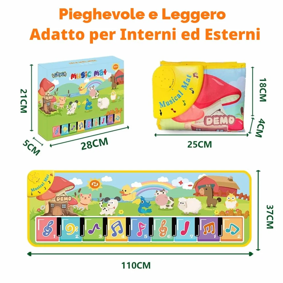Lobyoh Tappeto Musicale per Bambini con 8 Animali, Piano Regali Compleanno per Ragazzi Ragazze, Tappeto da Danza, Tappetino per Pianoforte, Giocattolo Musicale per Bambini
