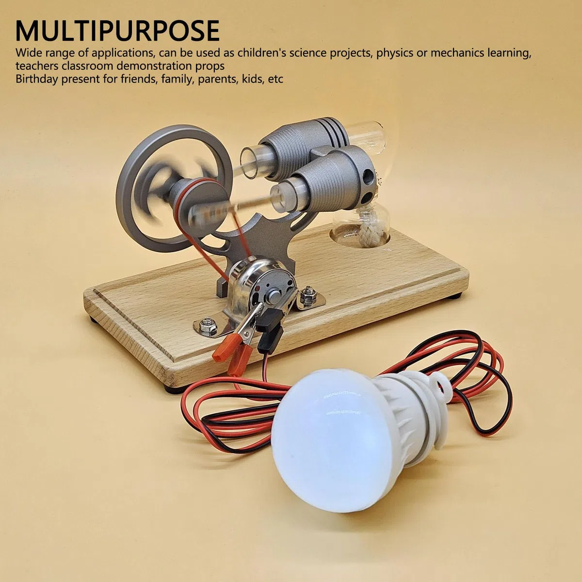 Pssopp Stirling Engine Motor Kit,Hot Air Stirling Engine Kit Mini Stirling Engine Giocattolo con Luce LED Mini Hot Air Stirling Engine Modello Motore Potenza Streaming per Bambini