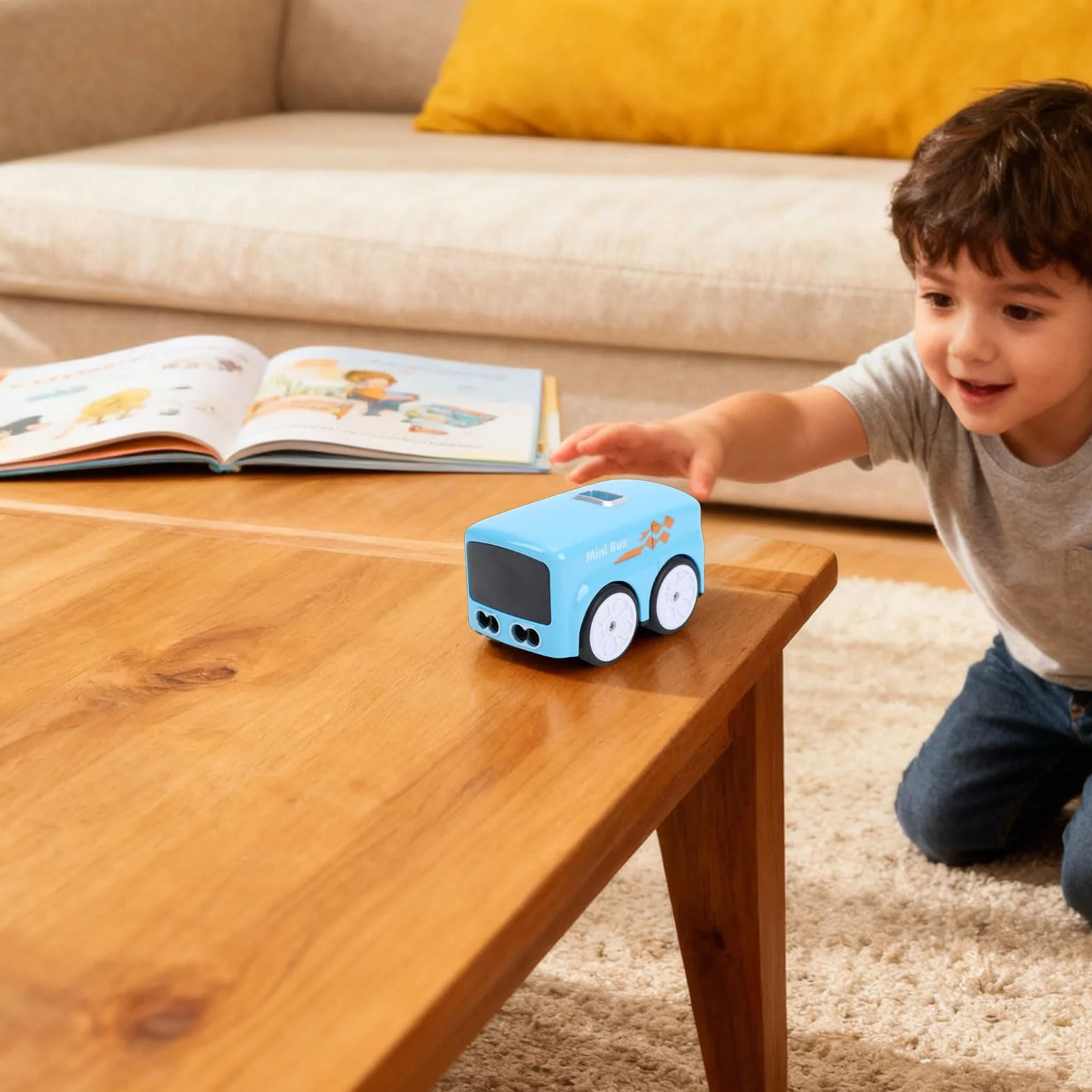 Magic Mini RC Bus, 2026 Gesti e Telecomando Smart Sensor Car, Tracciamento Automatico della Linea Veicolo RC Desktop con Luci di Espressione a LED (BLUE)