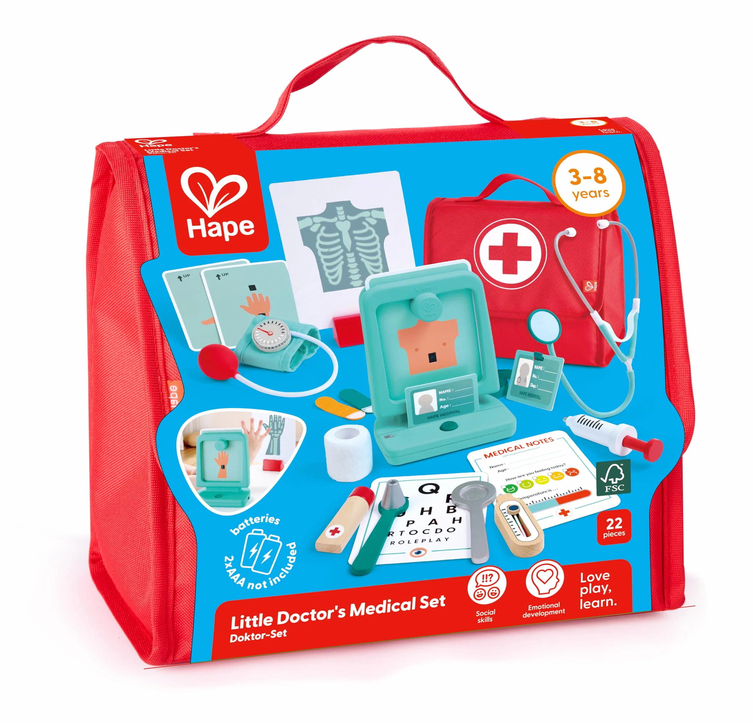 Hape Set Medico, Set da Gioco in Legno per Bambini, Kit da Dottore con Strumenti interattivi