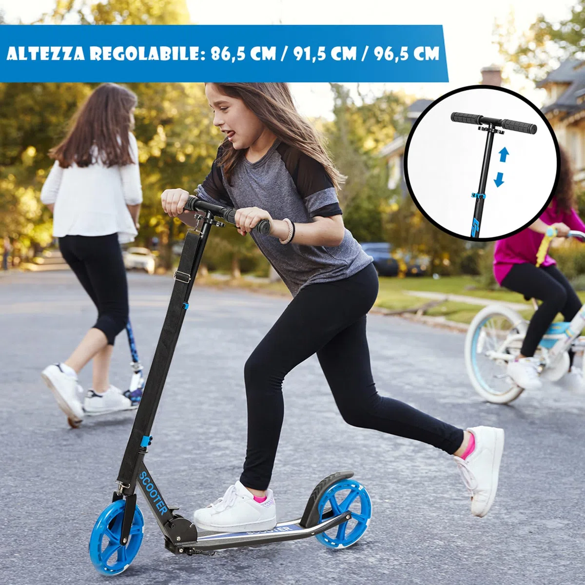 COSTWAY Monopattino Pieghevole con Altezza Regolabile, 2 Ruote Luminose con Freno, Manubrio Regolabile, Pedana Antiscivolo, Tracolla e Cavalletto, Scooter Portata 100kg, 10+ Anni