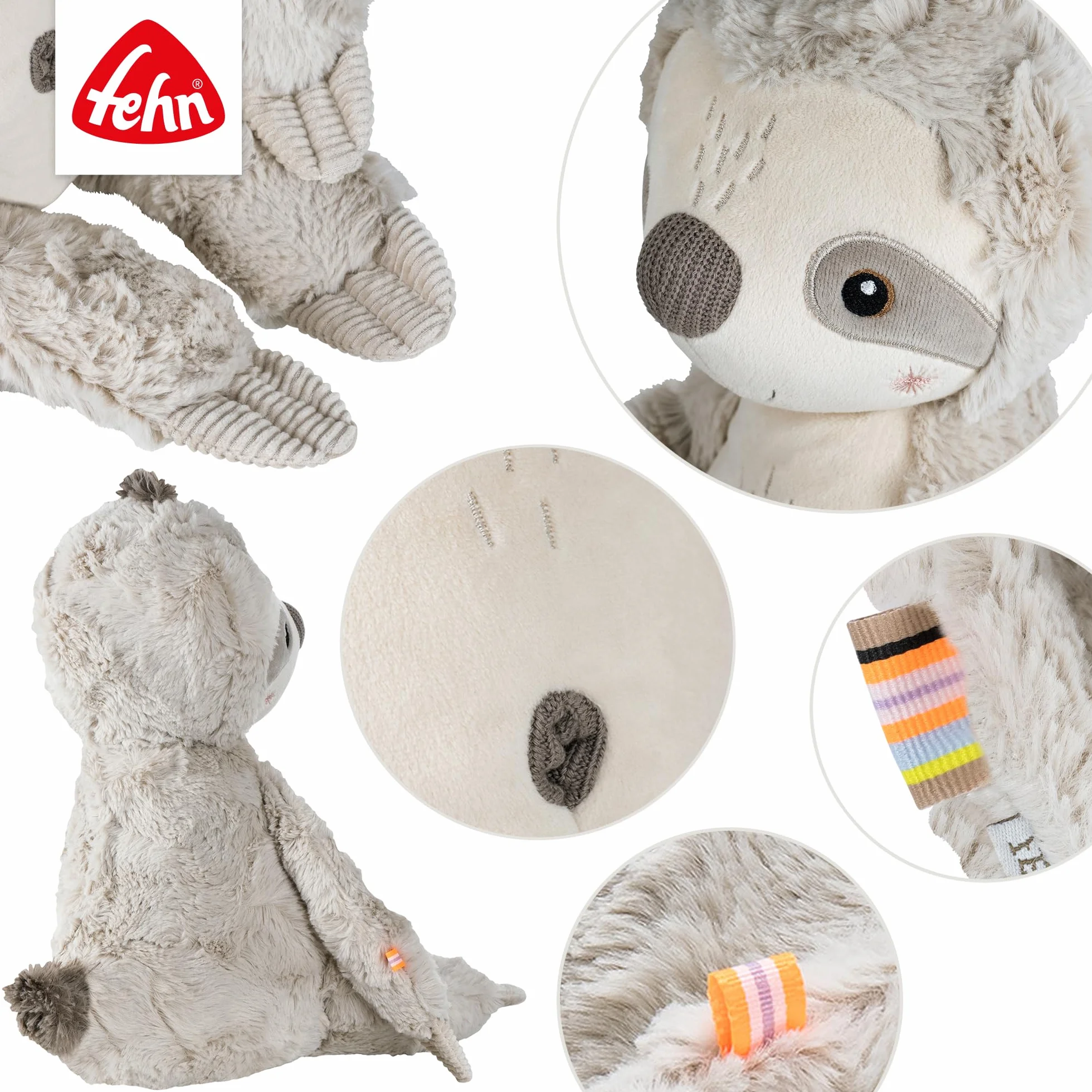 Fehn Kuscheltier Faultier XL – Spielgefährte, Beschützer & Kuschelfreund: Großes Stofftier zum Greifen, Fühlen und Knuddeln, für Babys und Kleinkinder ab 0+ Monaten