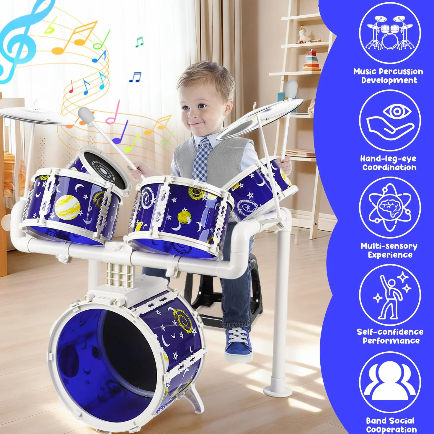 Batteria per bambini, set di batteria Verdantree Toy, batteria bambini, 5 strumenti musicali a percussione, educazione precoce, giocattoli per di 3, 4 e 5 anni