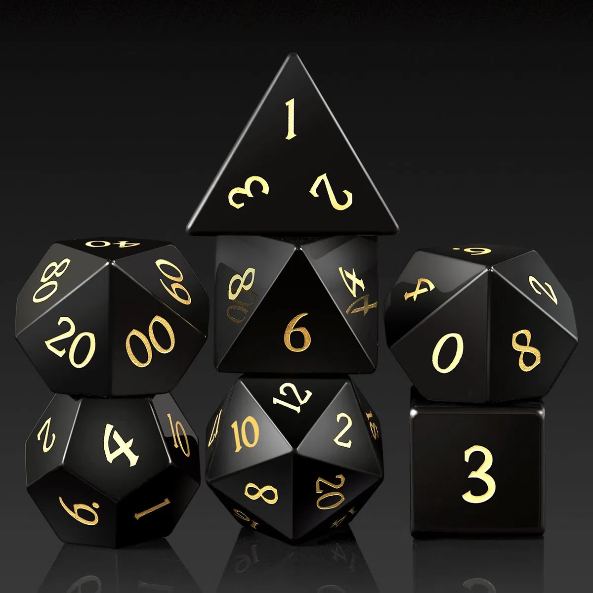 DNDND Set completo di dadi in gemma Obsidian con splendida confezione regalo per Dungeons and Dragons e giochi da tavolo (Obsidian)