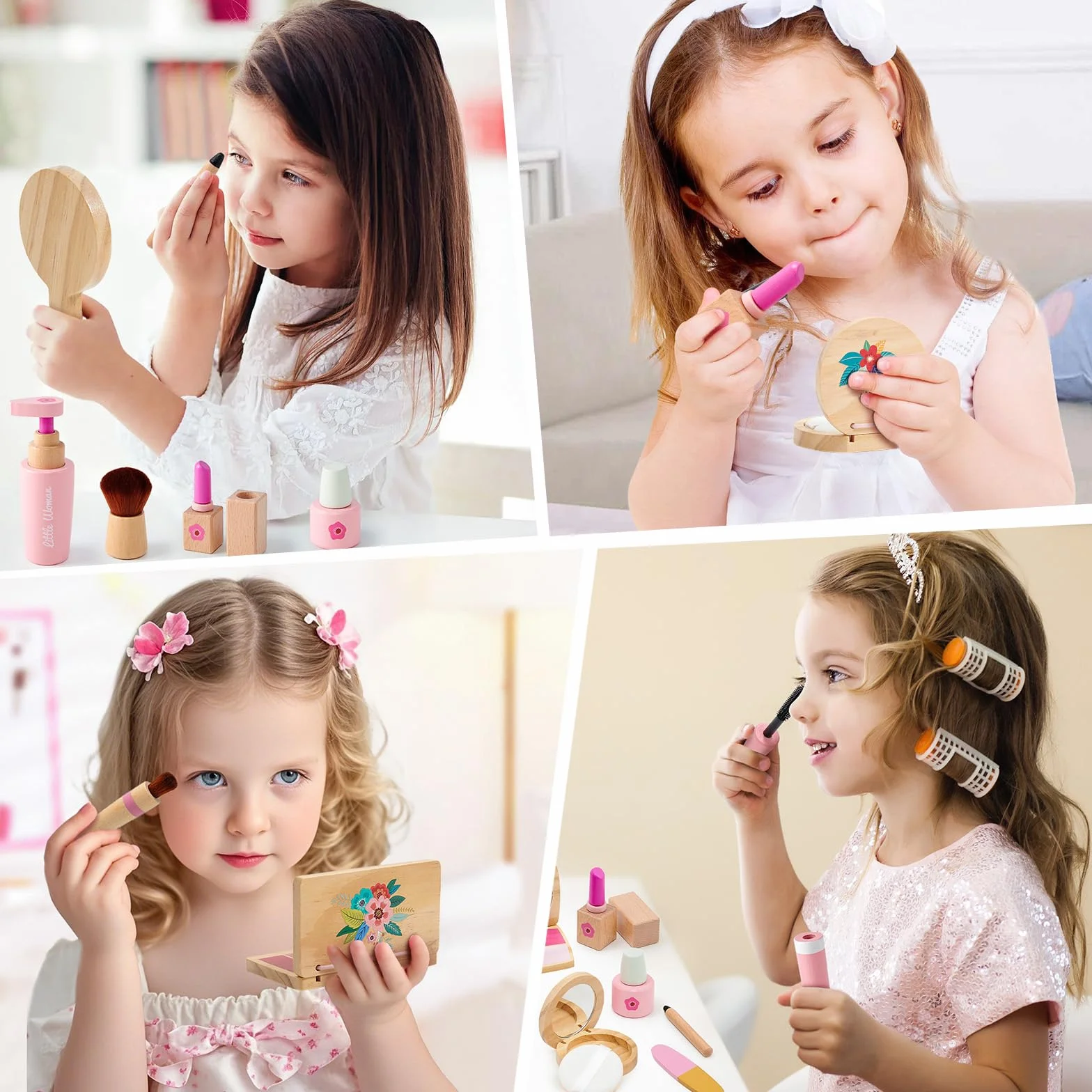 Atoylink Set Trucchi Bambina in Legno Finti Trucchi Set Trousse Trucchi Bambina con Rossetto Profumo Giocattoli Giochi Legno Regalo per Bambini Ragazza 3 4 5 6 7 Anni