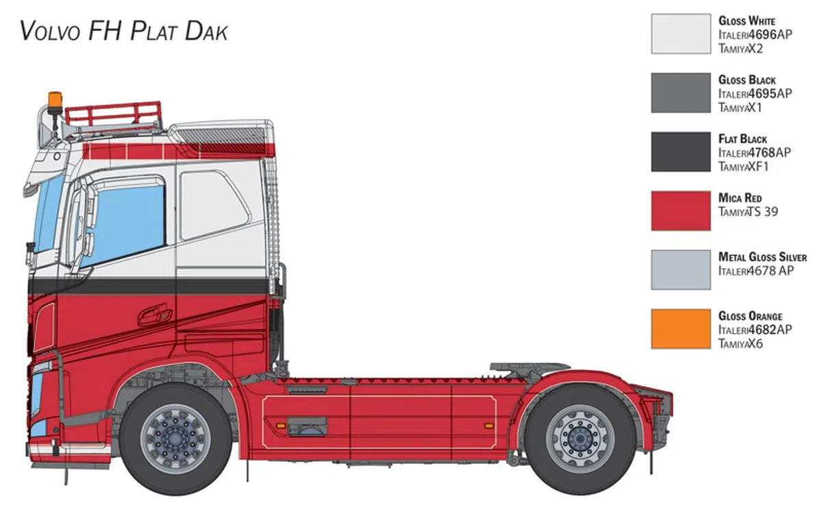 ITALERI 3962 Volvo FH Plat Dak Making, modello del piede, kit 1:24, camion, colore modellato