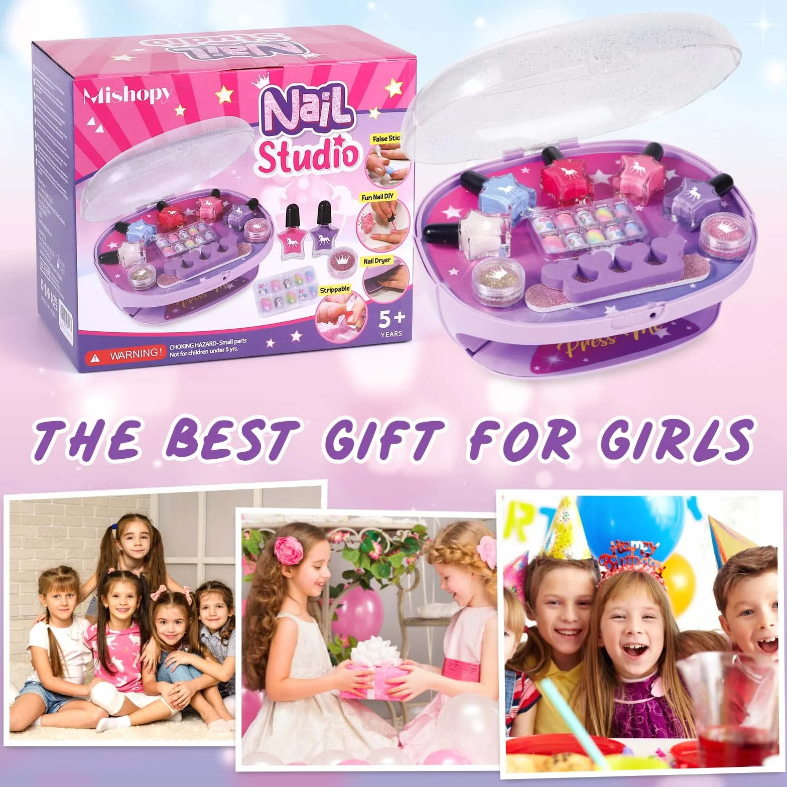 Tacobear Kit Unghie per Bambina 6-12 Anni - Peel Off Smalto, Asciuga Unghie, Adesivi Set Manicure Gioco Trucchi Compleanno Regalo 5-12 Anni