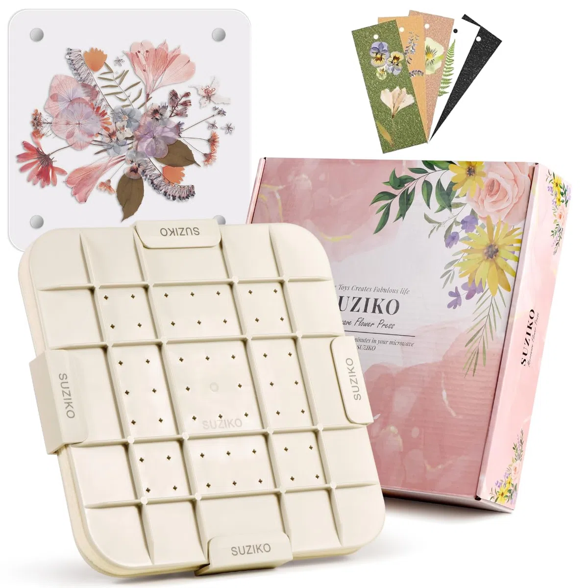 Suziko Nuovo Pressafiori da Microonde Grande da 9 Pollici (23cm) per Pressare Fiori e Foglie e Creare Fiori Pressati con Cornice Fotografica