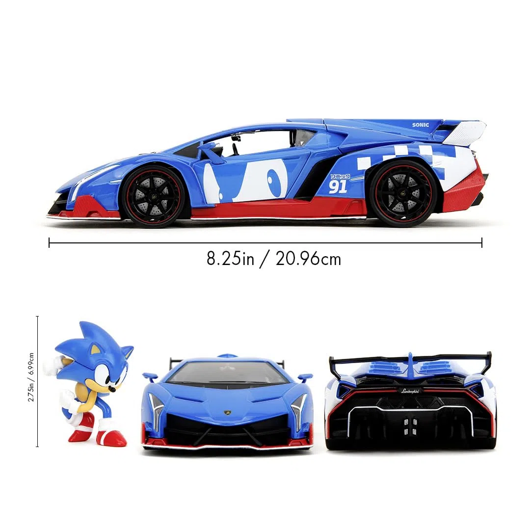 Jada - Sonic Lamborghini 1:24, 253255082, +8 anni, in metallo pressofuso, con personaggio di Sonic incluso